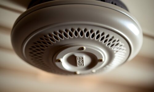 dispositivo de detección de incendios color blanco al fondo una luz